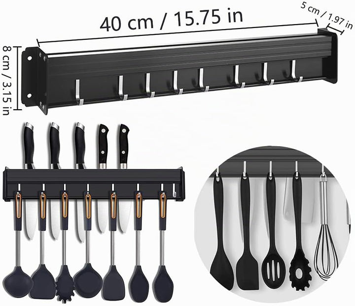Hakenleiste Küche, Küchenhalterung Ohne Bohren mit Haken, Messerblock Ohne Messer, Küchenreling mit