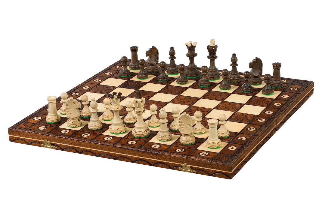 Sunrise Chess | Schach JUNIOR | Elegant | Handgebrannte Holzfiguren | Handbemaltes Schachbrett | Sor