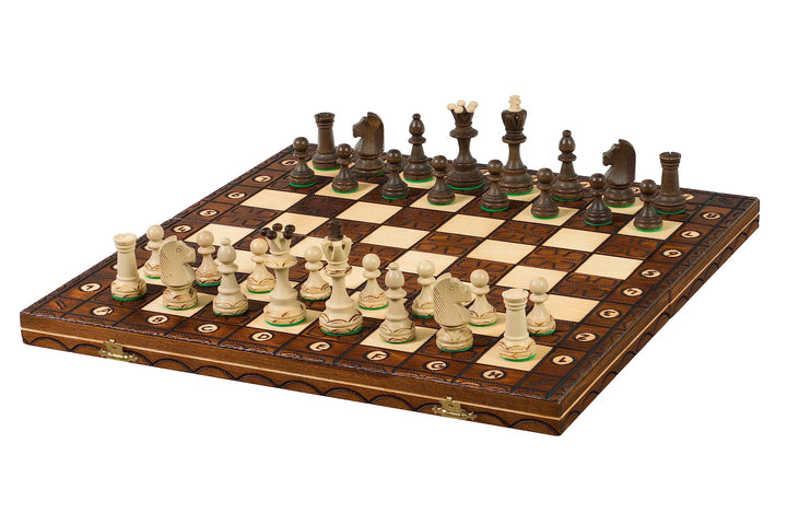 Sunrise Chess | Schach JUNIOR | Elegant | Handgebrannte Holzfiguren | Handbemaltes Schachbrett | Sor