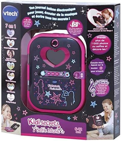 VTech - KidiSecrets Selfie Music Schwarz, elektronisches Tagebuch 7-in-1 mit Gesichtserkennung, Kame