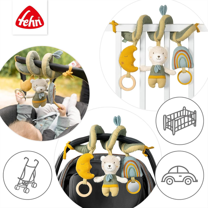 Fehn Activity Spirale Bär fehnNATUR - Kinderwagen Spielzeug zum Fühlen und Greifen - Babyspielzeug f