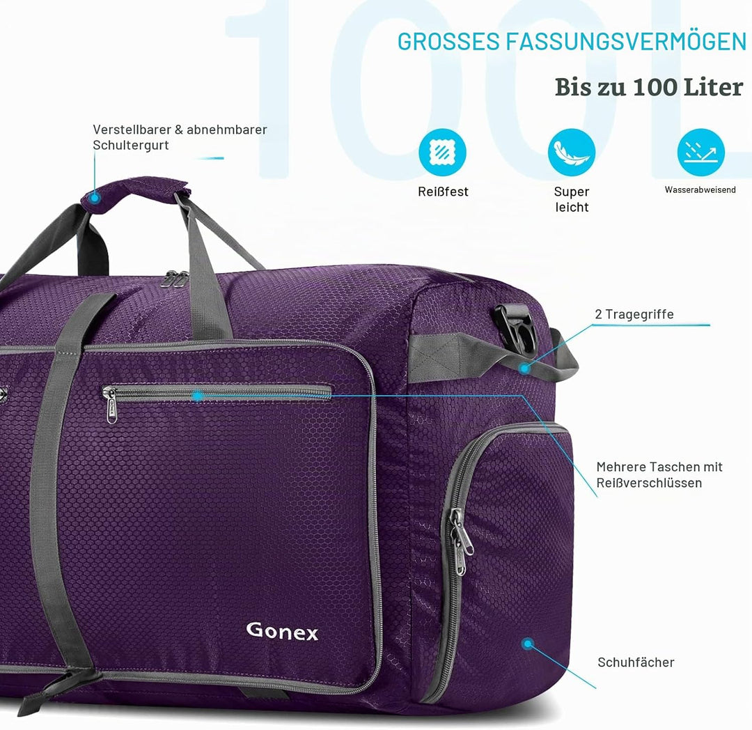 Gonex Faltbares Reisegepäck Leicht 40/60/80/100/150L Grosse Reisetasche Sporttasche für Reise Gym Ur