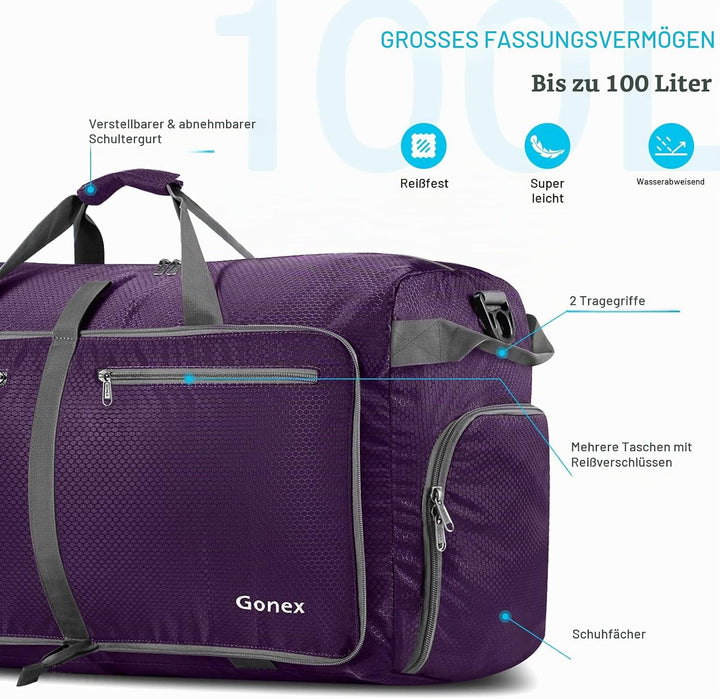 Gonex Faltbares Reisegepäck Leicht 40/60/80/100/150L Grosse Reisetasche Sporttasche für Reise Gym Ur