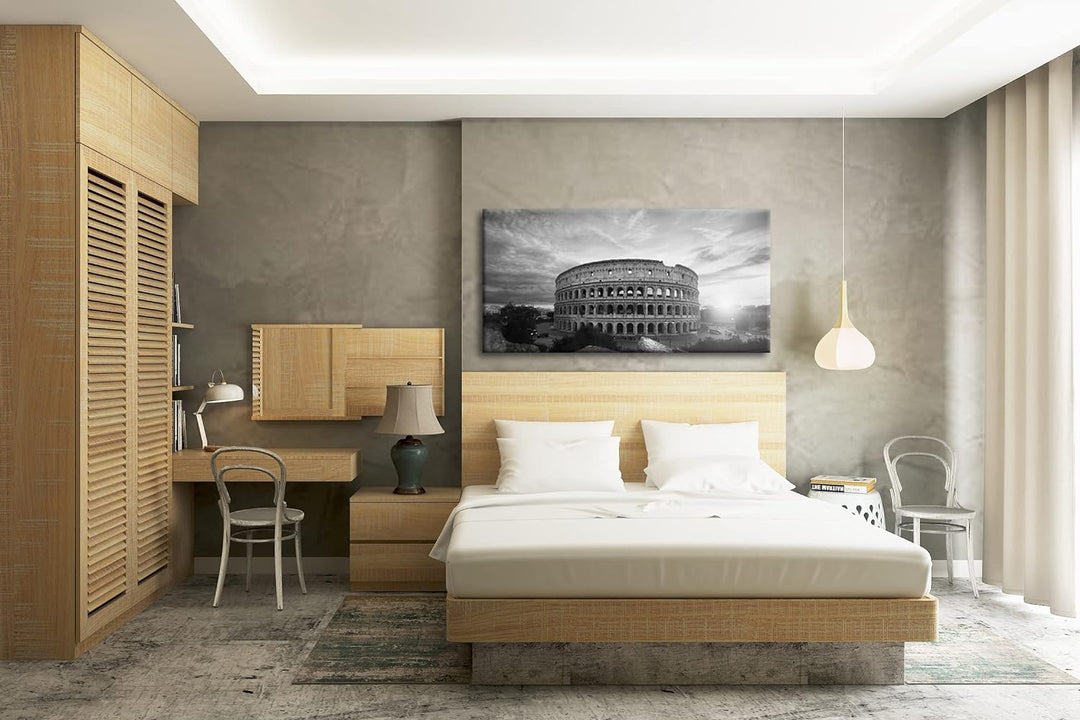 das Kolosseum in Rom Panorama 120x60 cm Effekt: Schwarz/Weiss als Leinwandbild, Motiv fertig gerahmt