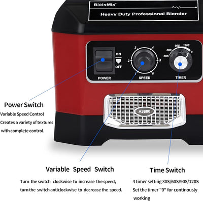 BioloMix Standmixer 2200W SmoothieMixer,Selbstreinigungs funktion, eingebauter Timer,Hochleistungsmi