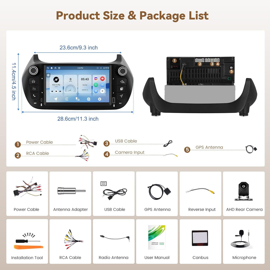 Hikity Android 15 4+128G Autoradio für FIAT Fiorino 2008－2016 mit 7 Zoll Incell Touchscreen, Autorad