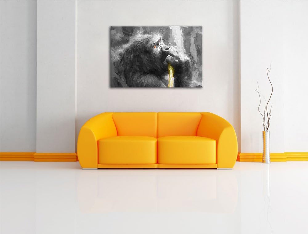 stolzer Gorilla isst schwarz/weiss Deluxe Format: 100x70 cm auf Leinwand, XXL riesige Bilder fertig