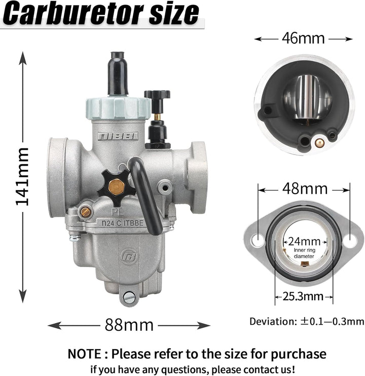 NIBBI PE24mm Vergaser für 140cc-150cc Flansch Motorrad Motor Vergaser mit Carb Jets PE-Flansch-24mm,
