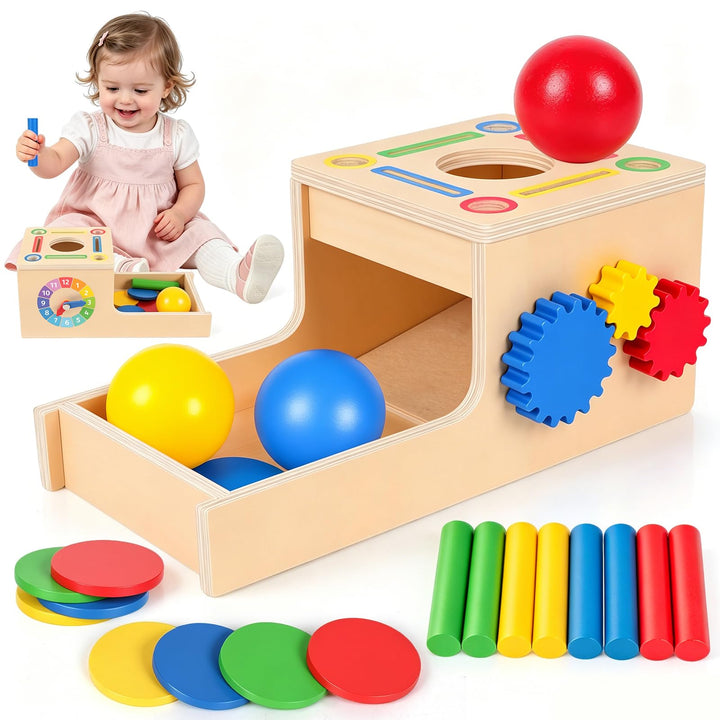 Montessori Spielzeug ab 1 Jahr, 5-in-1 Holz Objektpermanenz Box Montessori Spielzeug ab 2 3 Jahre Ba