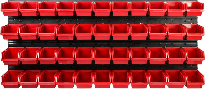 Lagersystem Werkstattregal | 172 x 78 cm | 44 stck. Box | Wandregal mit Stapelboxen - Wandplatten Ex