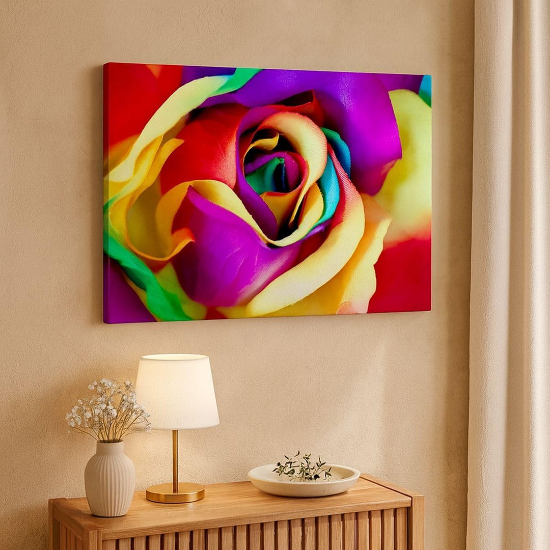 Bilder auf Leinwand 100x70cm Leinwandbild mit Rahmen Blume Farbe Rose Gross Wanddeko Bild Schlafzimm