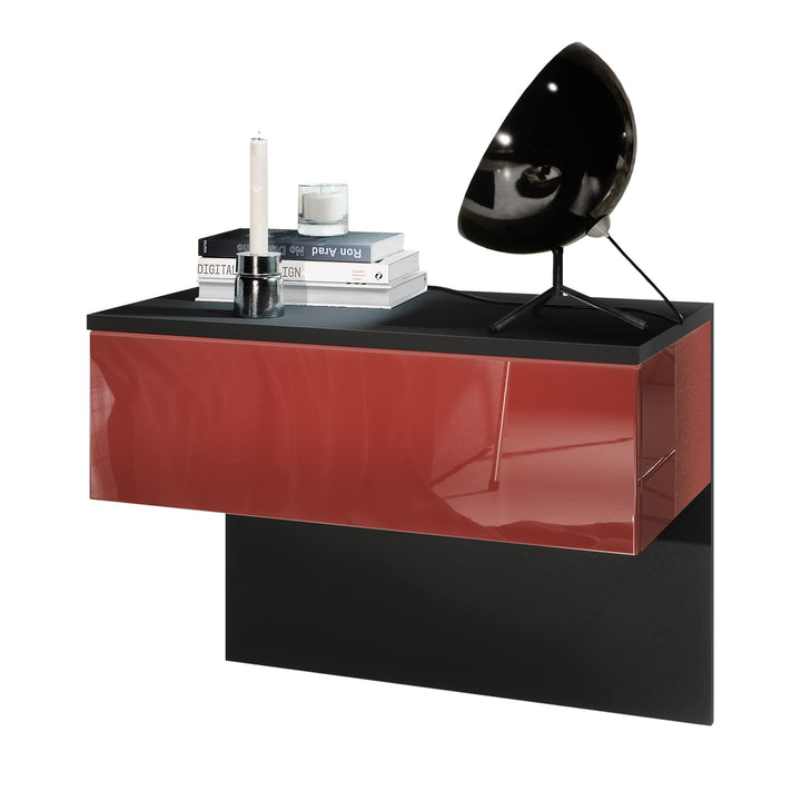 Vladon Nachttisch Sleep, Nachttischschrank mit Schublade zur Wandmontage, Schwarz matt/Bordeaux Hoch