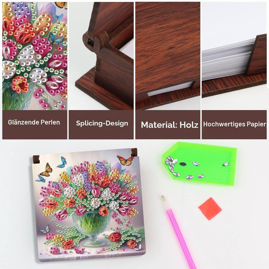 SHEGZHUC Diamond Painting Notizzettel Zettelbox Nachfüllpack Halter Bambus Notizblock mit 160 Blätte