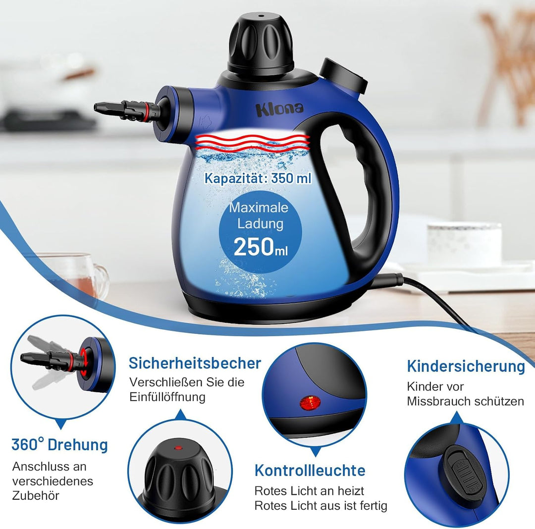 KLONA Dampfreiniger Handgerät, Dampfreiniger für Zuhause, Mehrzweck-Dampfreiniger Mit 10 Zubehörteil