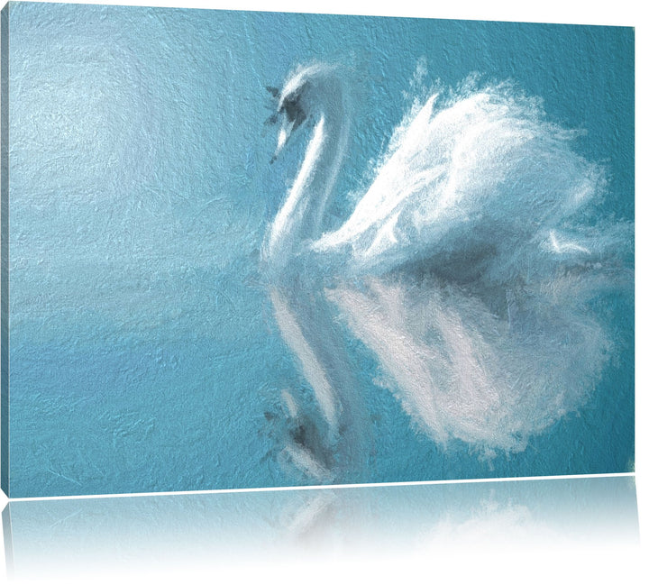 Edler weisser Schwan auf See Deluxe Format: 100x70 cm auf Leinwand, XXL riesige Bilder fertig gerahm