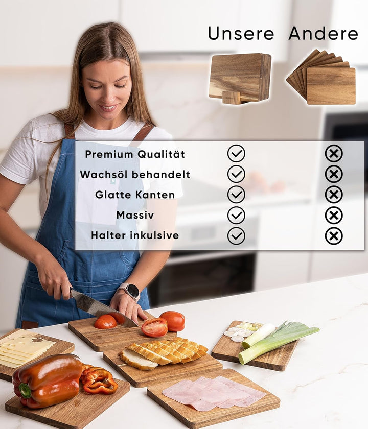 Deco haus Frühstücksbrettchen holz 6er set [1,5cm DICKE] - Schneidebrett holz Klein 23 x 17,5 cm - H