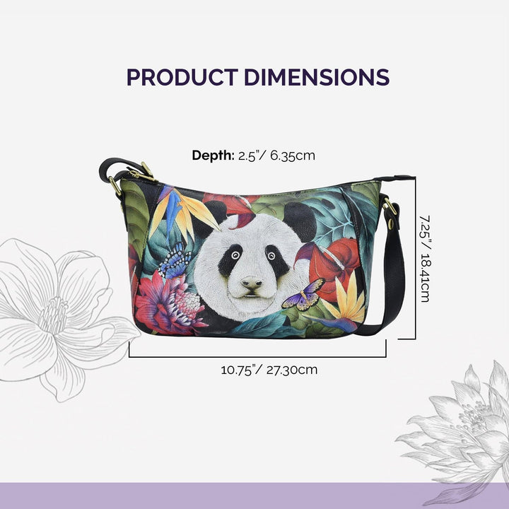 Anuschka Handbemalte Hobo Schultertasche aus Echtleder Happy Panda, Happy Panda