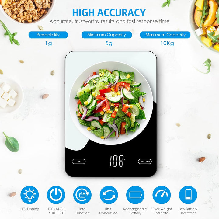 Brifit Digitale Küchenwaage 10kg/1g – Präzise Grammwaage mit LED-Display, Tara-Funktion, USB-C Aufla