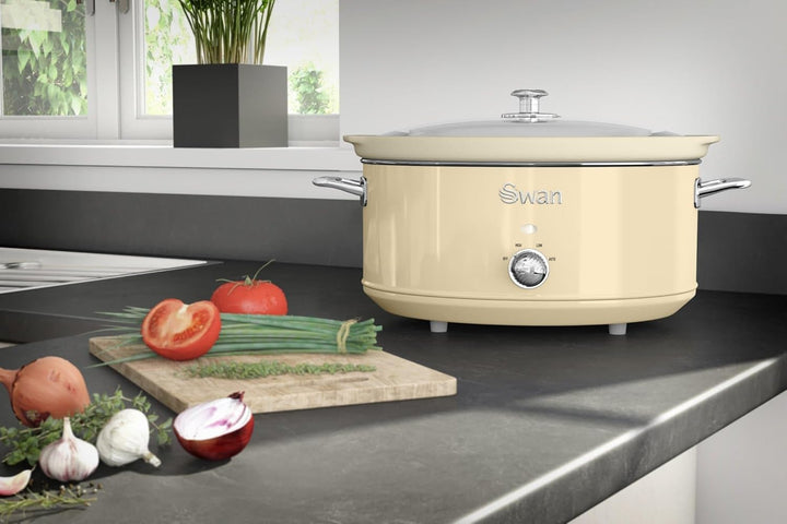 Swan Retro SF17031CN Slow Cooker 6,5L Abnehmbarer Kochbehälter, PFOA- und PTFE-freier Keramischer An
