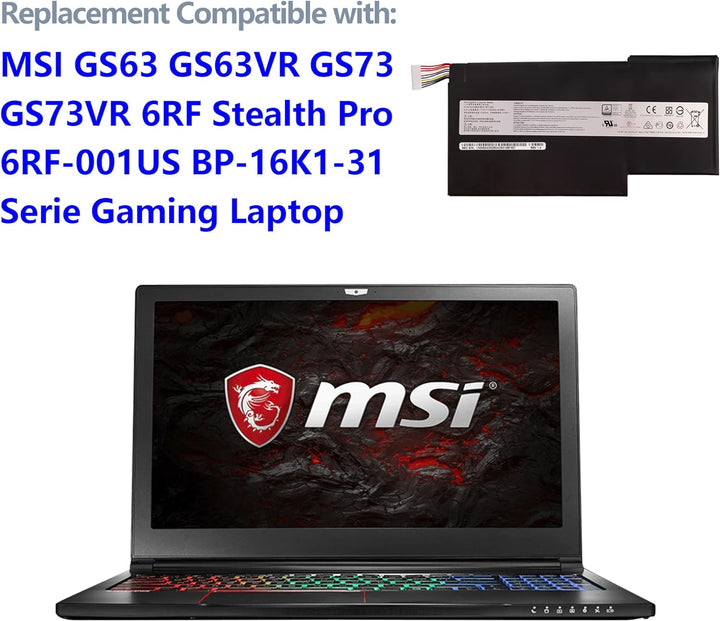Swark Laptop Akku BTY-M6J BTY-U6J Kompatibel mit MSI GS63 GS63VR GS73 GS73VR 6RF Stealth Pro 6RF-001