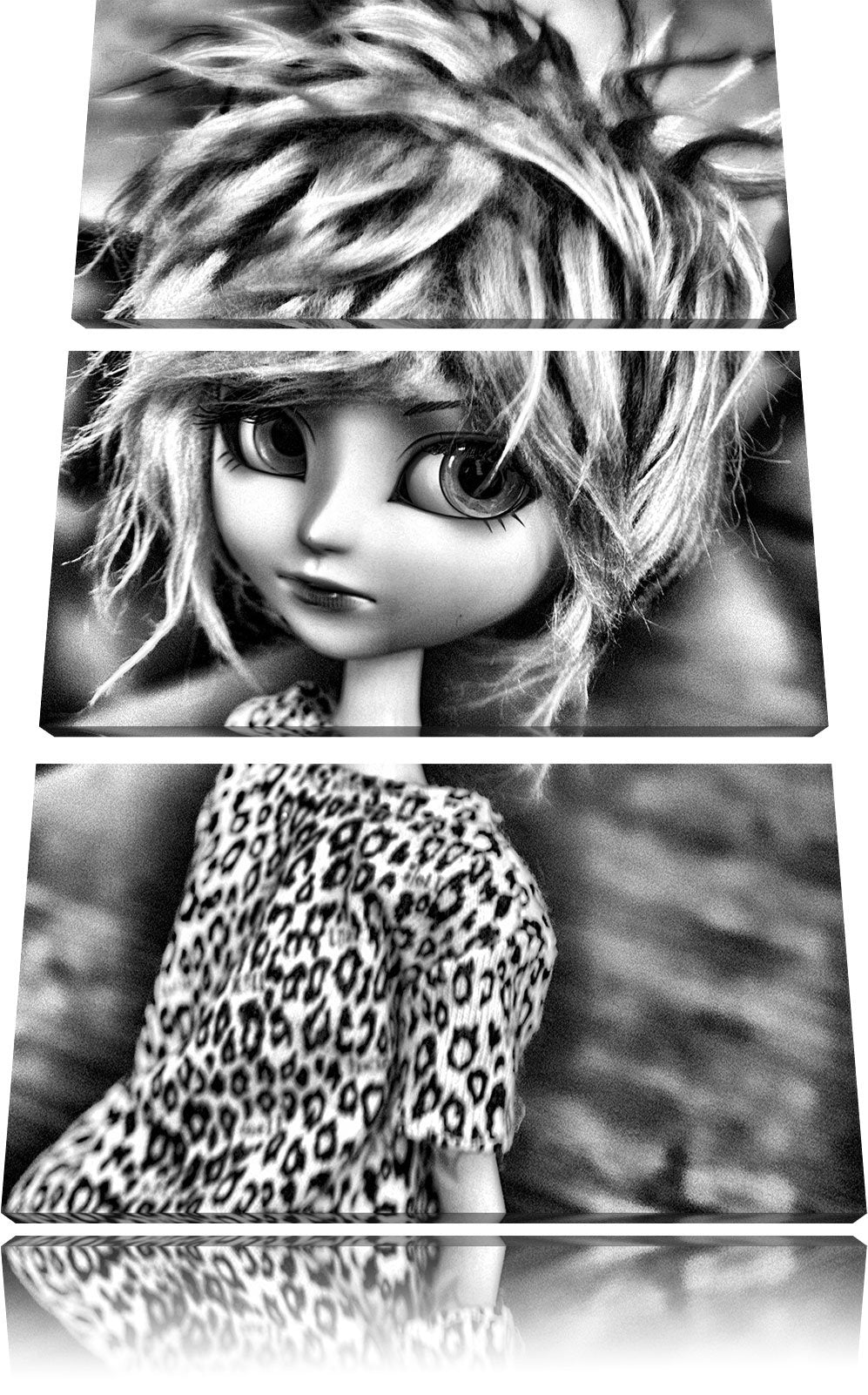 Pixxprint rebellische Pullip-Puppe als Leinwandbild/Grösse: 3 Teilig (120x80) cm/Wandbild/Kunstdruck