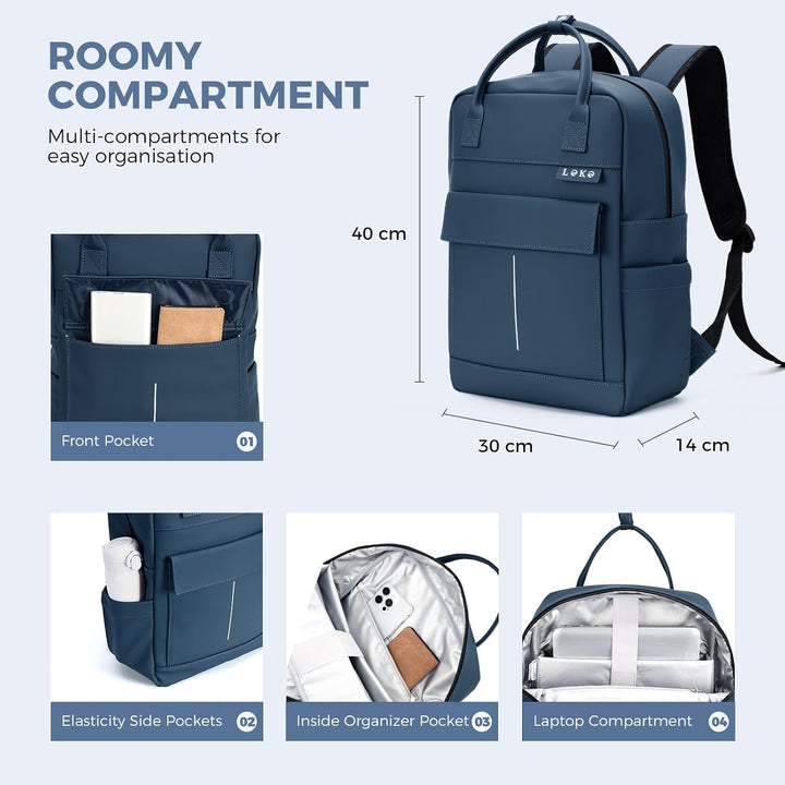 Rucksack Wasserdicht Damen Herren, 15,6 Zoll Leder Laptop Schulrucksack mit Laptopfach, Gross Reiser