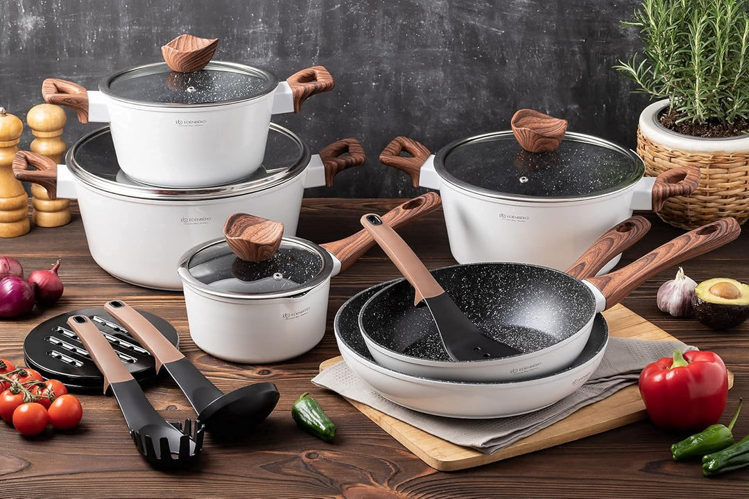 EDENBERG 15 TLG Topfset Induktion, Töpfe & Pfannen beschichtet, Kochtopf Set | induktions Töpfe Set,