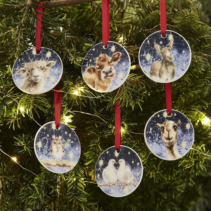 Royal Worcester Wrendale Designs Krippenbaumschmuck, 6 Stück