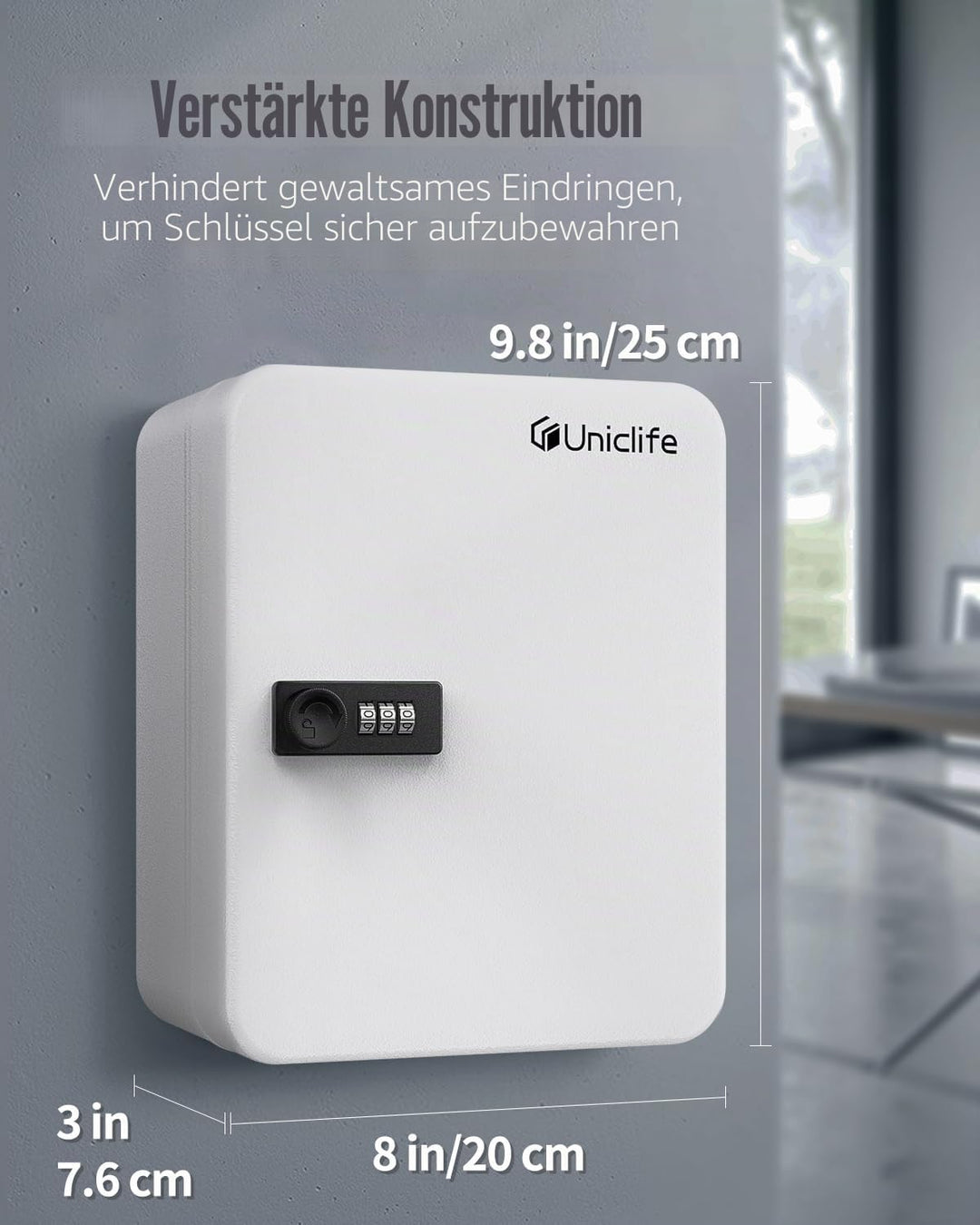 Uniclife Schlüsselschrank mit 28 Schlüsseln, Stahl, mit Zahlenschloss, Wandmontage, Schlüssel-Organi