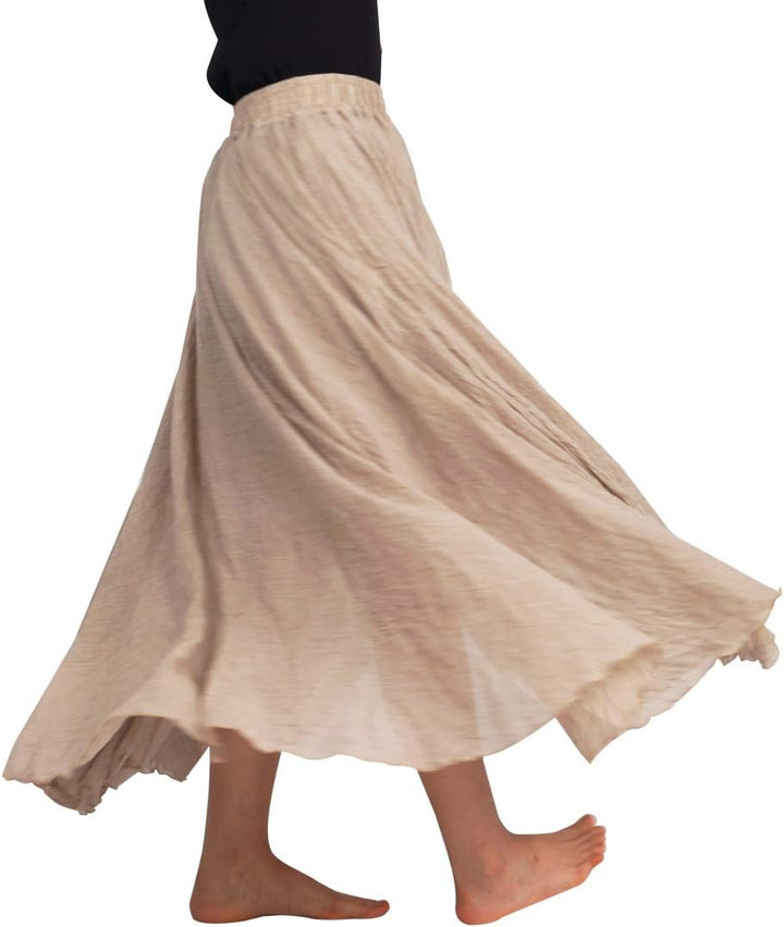 FEOYA Baumwolle Leinen Maxirock Boho Sommer Rock Double Layer Elastische Taille Faltenrock Frauen Ei