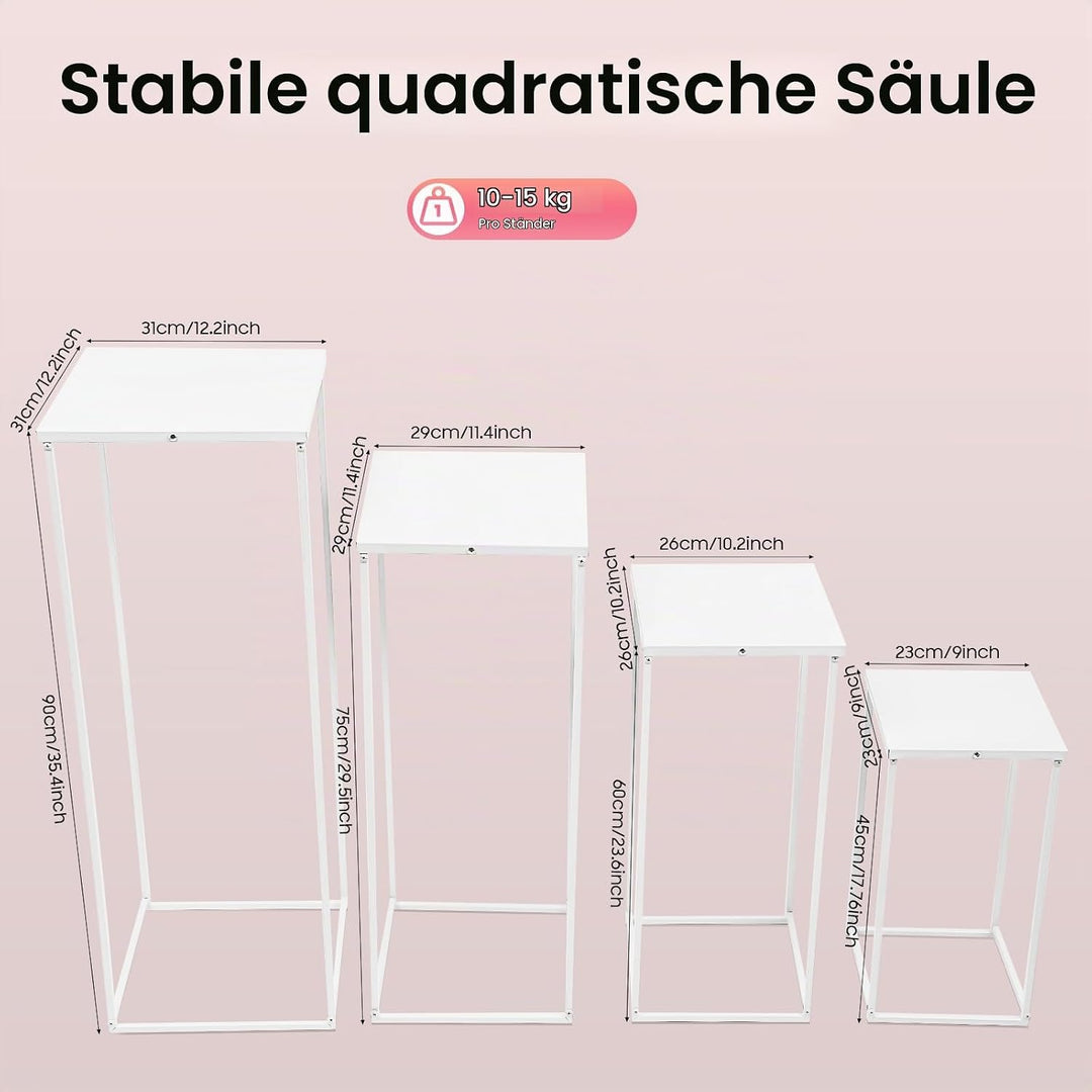 4 Stück Blumenständer, Metall Blumensäule Quadratisch Hochzeitsvase Weiss Pflanzenständer Bodenvasen