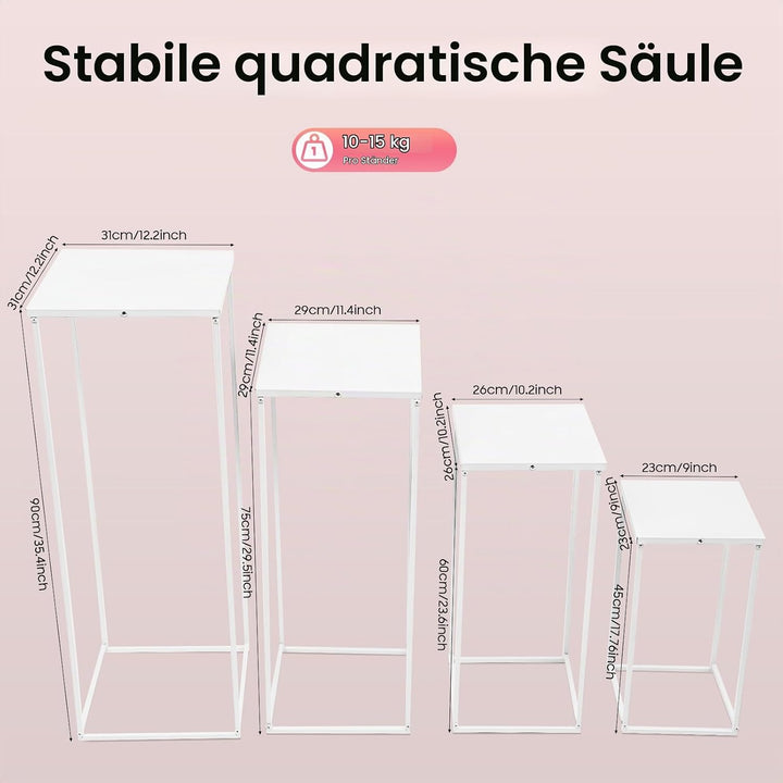 4 Stück Blumenständer, Metall Blumensäule Quadratisch Hochzeitsvase Weiss Pflanzenständer Bodenvasen