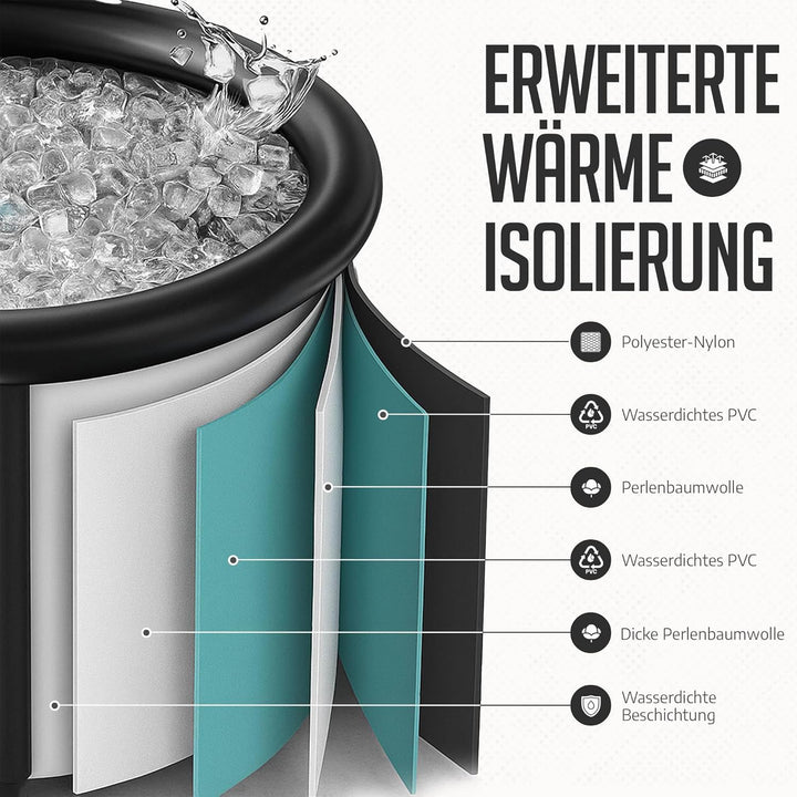 IceHof® Eisbad Tonne XL Plusgrösse Ø80x80cm für Athleten mit Abdeckung, Faltbare Aufblasbare Badewan