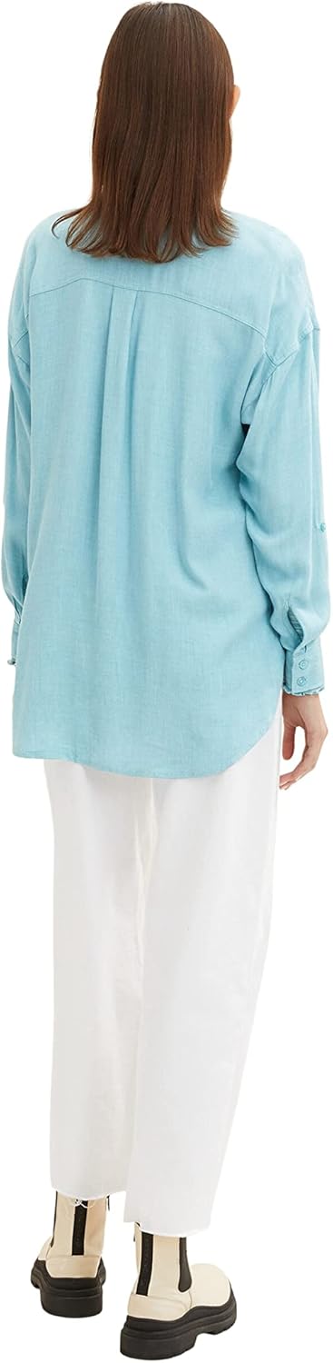 TOM TAILOR Denim Damen Bluse mit Turn-Up Ärmel L 30564 - Reef Blue Melange, L 30564 - Reef Blue Mela
