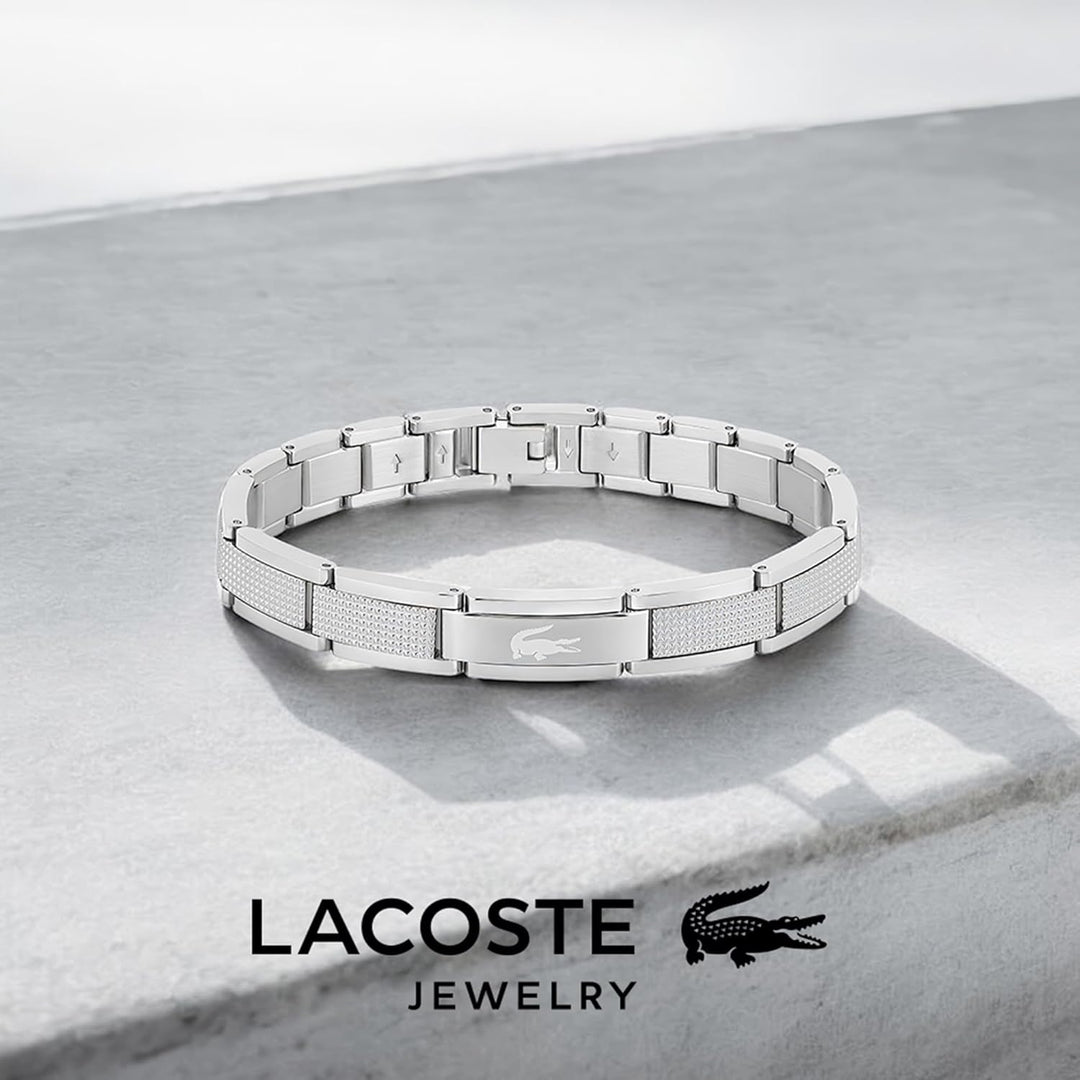 Lacoste Armband mit Knebelverschluss für Herren Kollektion STENCIL aus Edelstahl, Silver