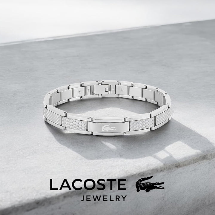 Lacoste Armband mit Knebelverschluss für Herren Kollektion STENCIL aus Edelstahl, Silver