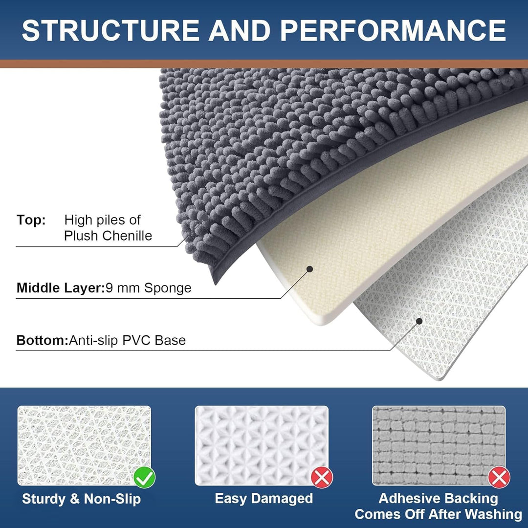 Homaxy rutschfeste Badematte Chenille Badezimmerteppich Mikrofaser Badteppich Saugfähige Hochflor Ba