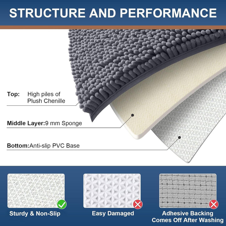 Homaxy rutschfeste Badematte Chenille Badezimmerteppich Mikrofaser Badteppich Saugfähige Hochflor Ba