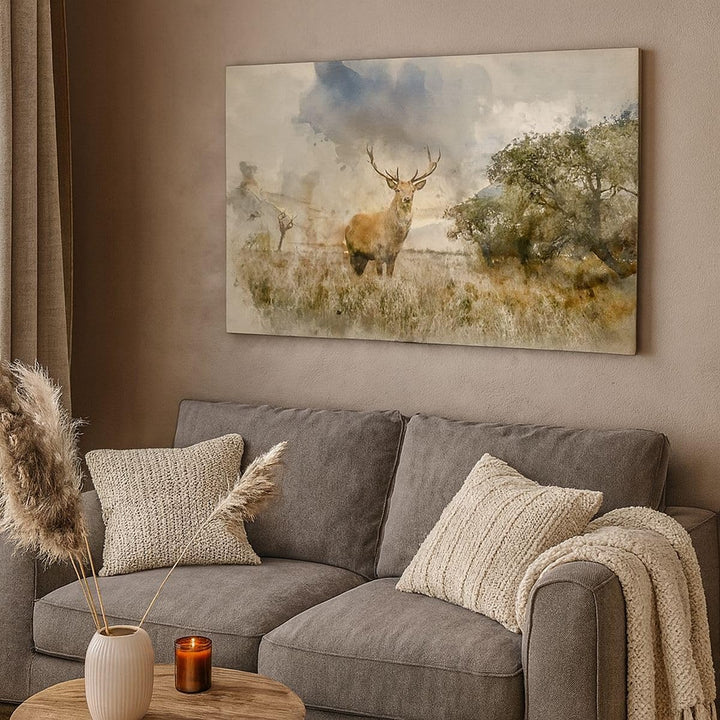Bilder auf Leinwand 100x70cm Leinwandbild mit Rahmen rotwild natur Gross Wanddeko Bild Schlafzimmer