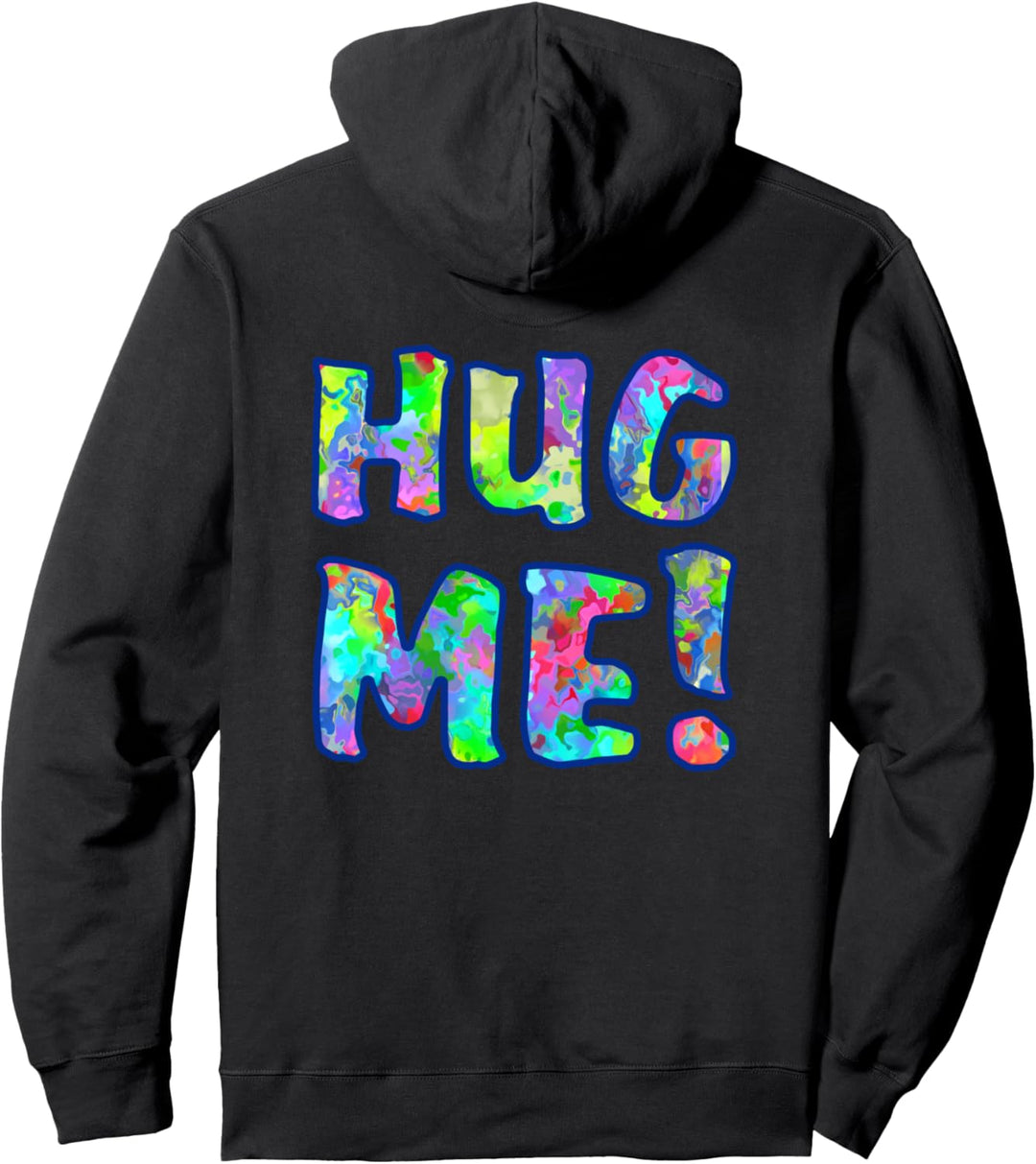 Message - HUG ME - colorful pattern blue outline - Fan Fun Pullover Hoodie