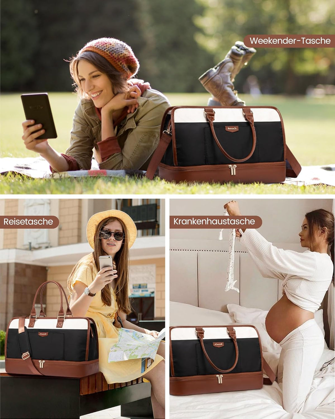 LOVEVOOK Reisetasche Weekender Damen Gross, 50L Handgepäck Tasche für Flugzeug, Kliniktasche Geburt