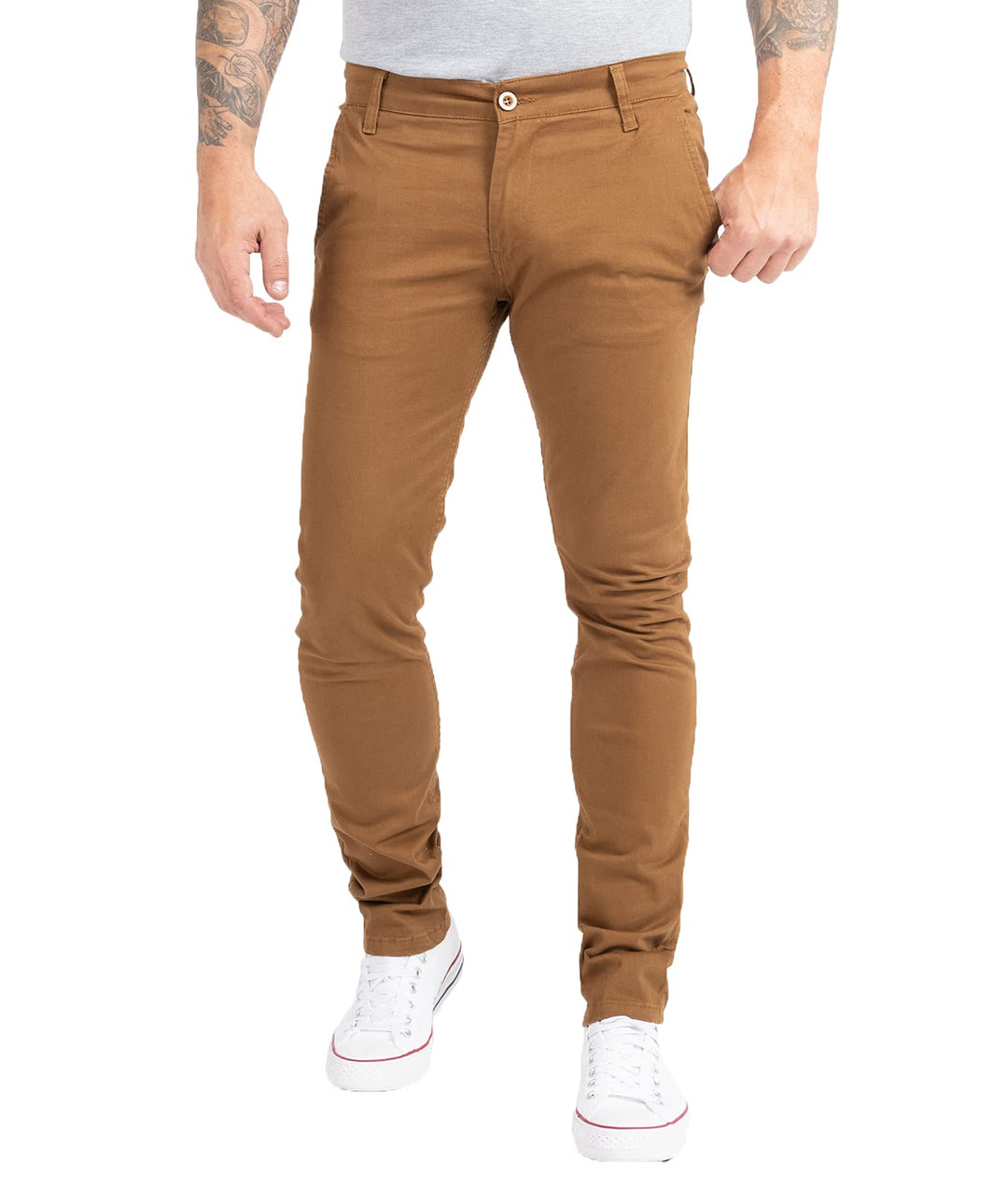 Indumentum Chino Hose Basic Slim Fit IS-305 34W / 32L Braun, 34W / 32L Braun