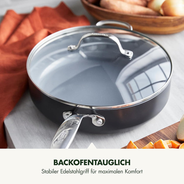 GreenPan Valencia Pro Harteloxierte Gesunde Keramik Antihaft 28 cm/4,2 Liter Schmorpfanne mit Deckel