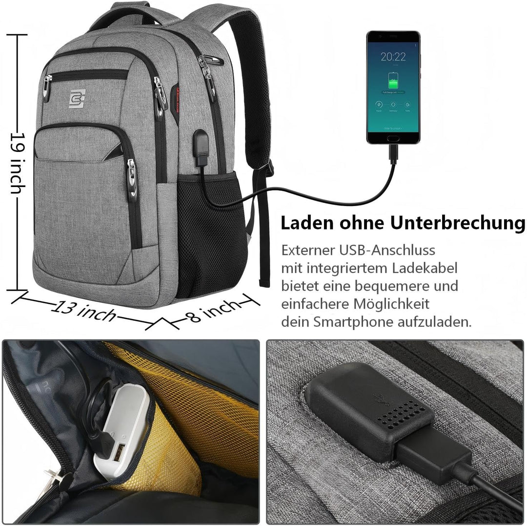 marcello Rucksack Herren, Laptop Rucksäcke mit USB-Ladeanschluss für Arbeit Schule Uni Schulrucksack