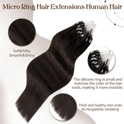 Hetto Microring Echthaar Extensions Dunkelstes Braun Echthaar Micro Ring Extensions Remy Microring E