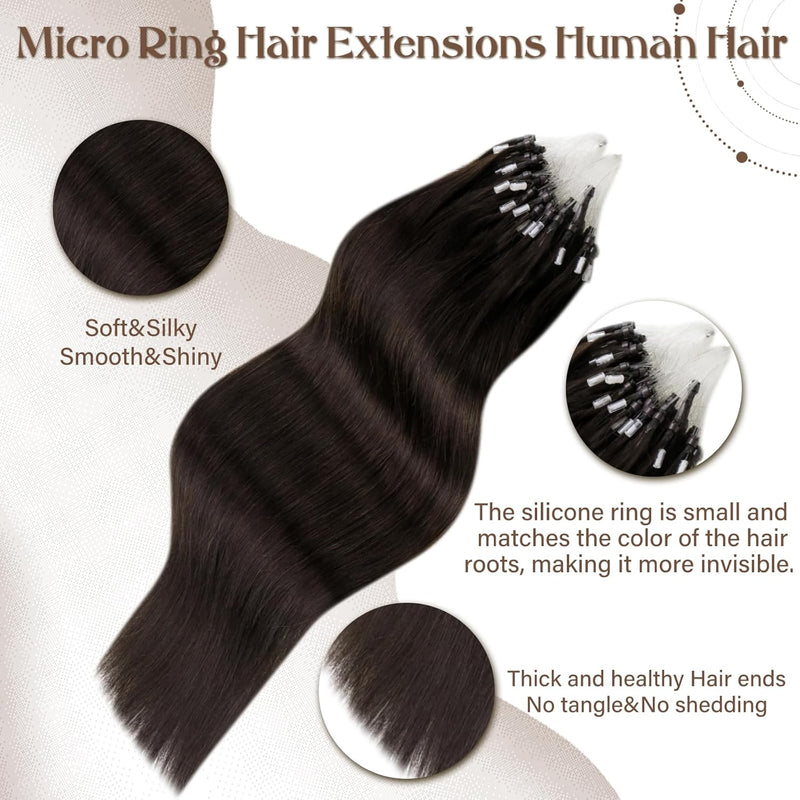 Hetto Microring Echthaar Extensions Dunkelstes Braun Echthaar Micro Ring Extensions Remy Microring E