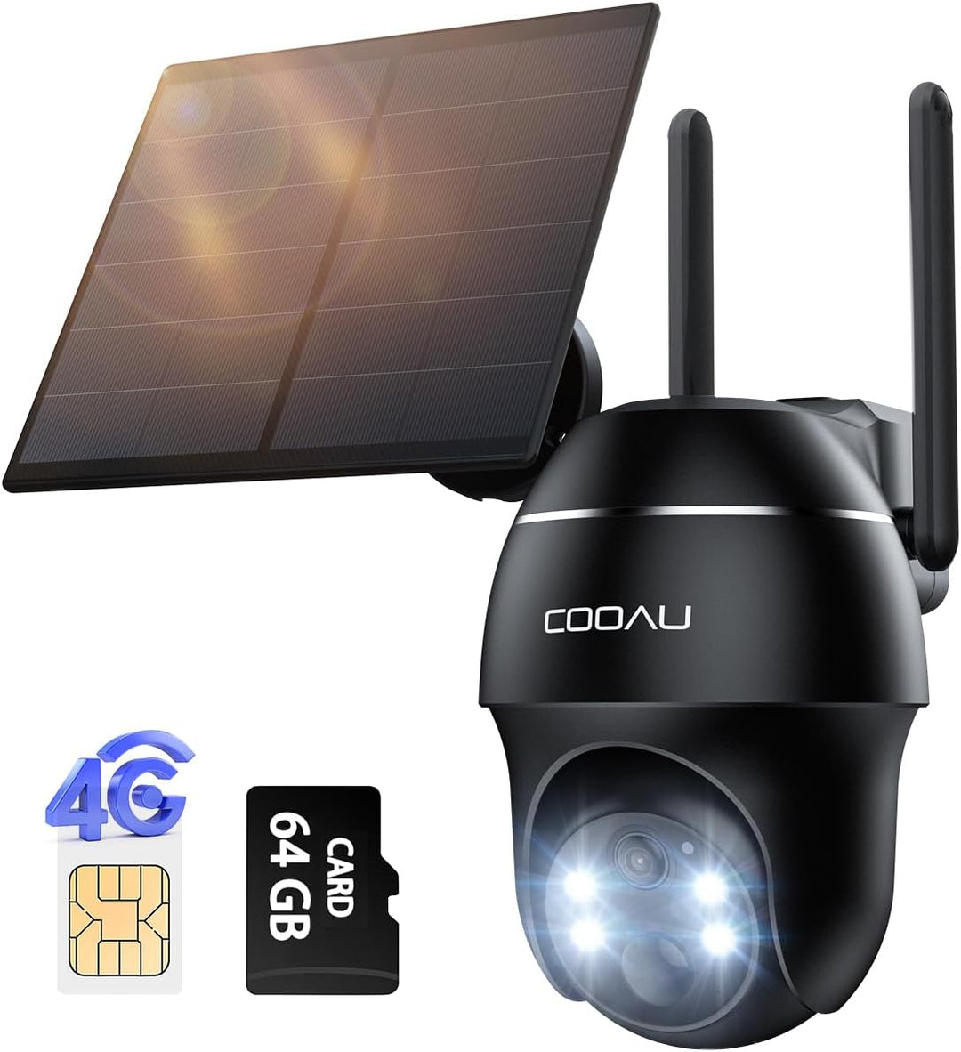 COOAU 4G LTE Überwachungskamera Aussen Akku mit SIM Karte+64GB Kartenspeicher+Solarpanel, Kamera übe
