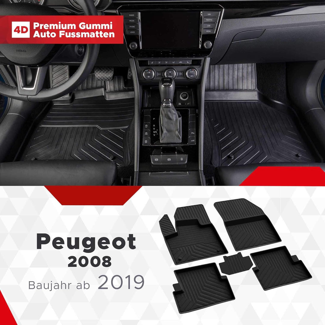 fussmattenprofi.com Gummimatten Set für Peugeot 2008 Baujahr ab 2019 Perfekt passgenaue Auto Fussmat