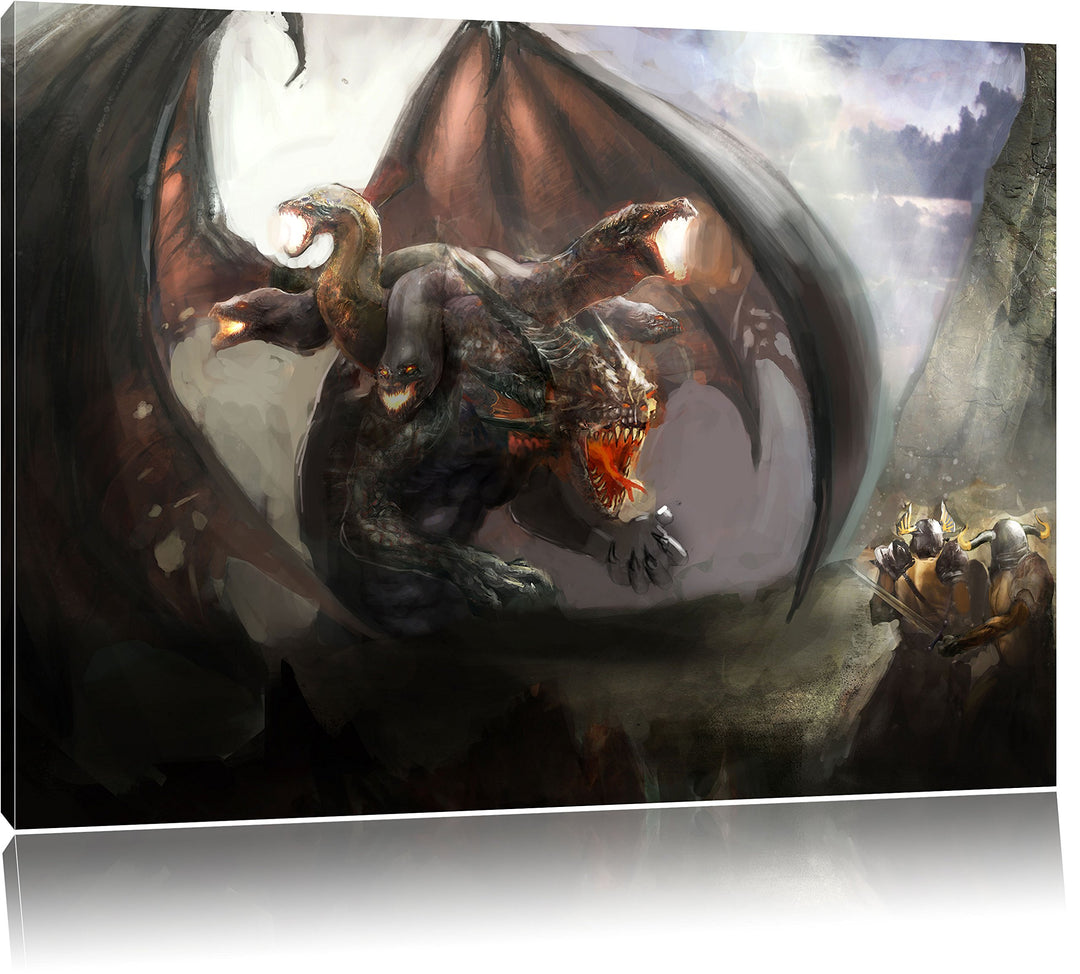 Pixxprint Drachen mit Schlangen als Leinwandbild/Grösse: 100x70 / Wandbild/Kunstdruck/fertig bespann