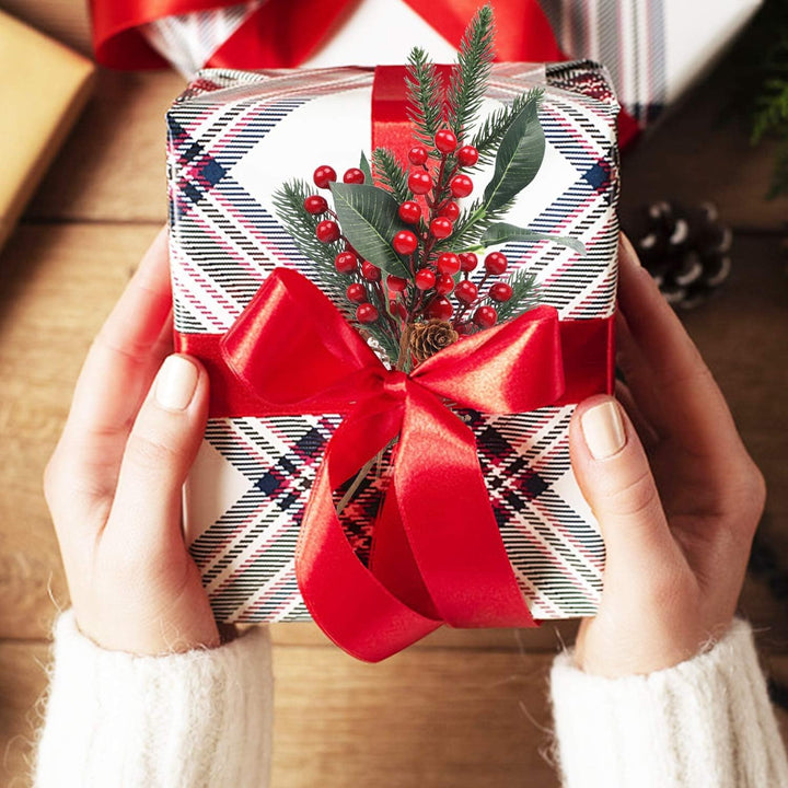 10 Stück Weihnachtsbeeren Tannenzweig, Rote Beeren Deko, Künstliche Tannenzweige mit Roten Beeren, B